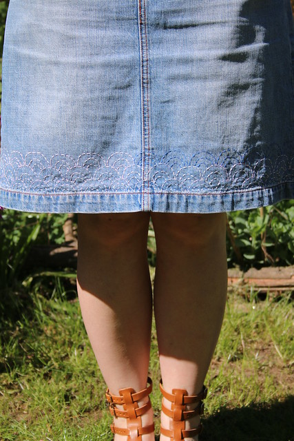 Customised Denim Skirt with Sashiko Style Stitches