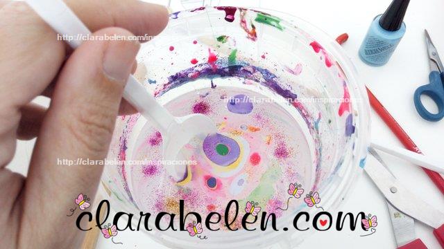 Como hacer tecnica marmoleado con esmaltes de uñas en cucharas de plástico