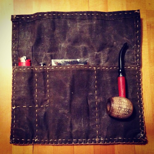 Nearly finished with the waxed canvas pipe roll. Love how the canvas stiffened up.