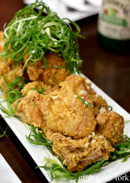 Korean fried chicken with spring onion at Crispy Cluckers, Newington