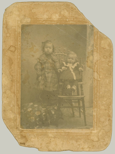 Card mounted portrait of two children
