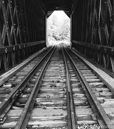 coveredbridge vermont fisherrailroadbridge lamoilleriver railroadbridge blackandwhite monochrome