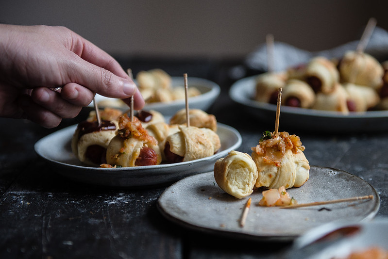 spicy gochujang pigs in a blanket | two red bowls