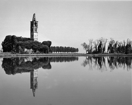 trees blackandwhite reflection building abandoned film church landscape countryside debris 150 90mm ricefields analogica cpl fomapan100 mamiyarb67 pellicola risaie r09 mediumfomat sekorc