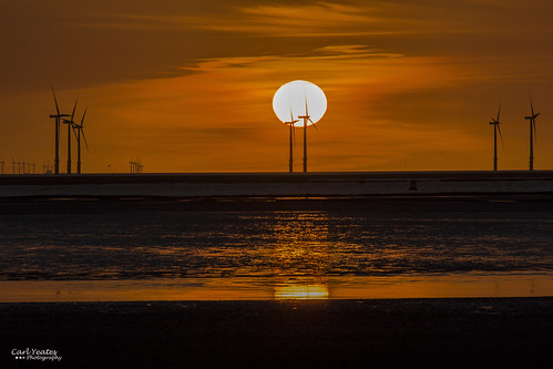 sunset sea orange sun water horizon turbine irishsea liverpoolbay