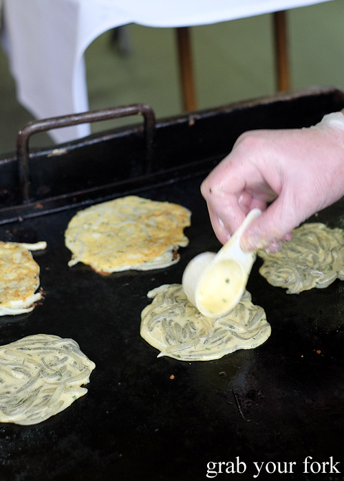 Logan Brown cooking whitebait fritters at the Cuba Dupa Festival 2015, Wellington