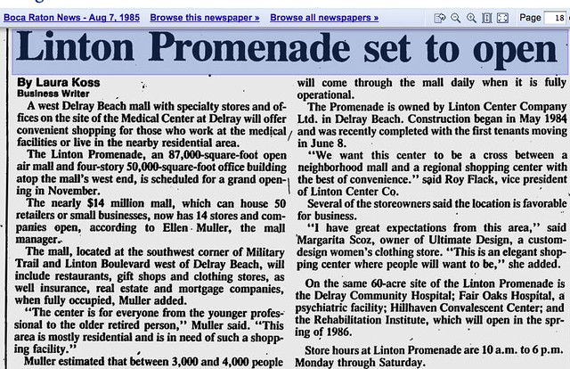 Linton Promenade Boca Raton News, August 7, 1985