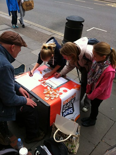 Collecting 'Save our NHS' petition support in Muswell Hill