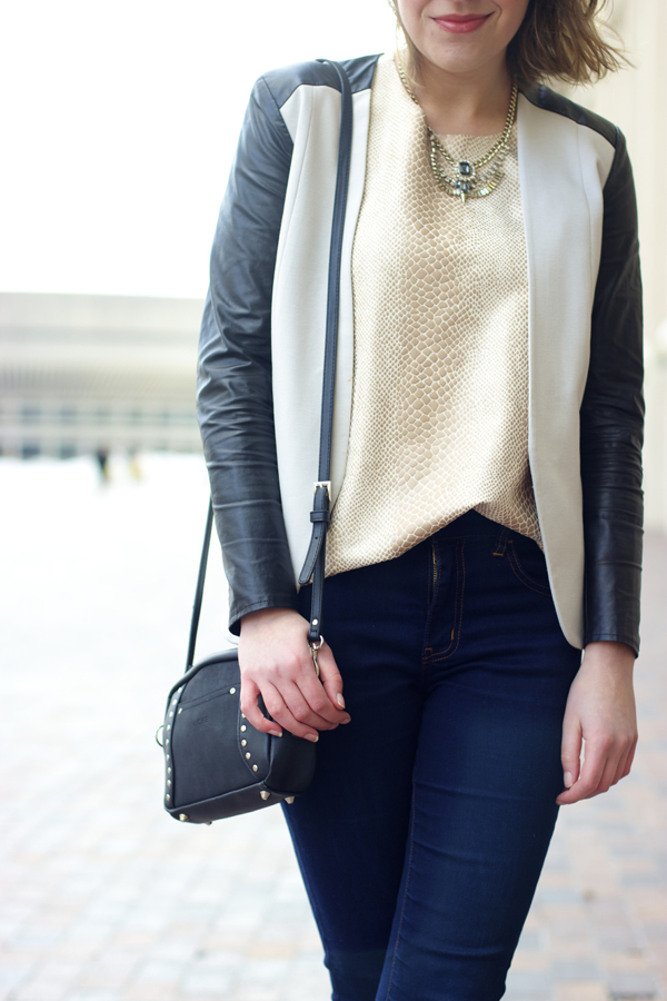 Snakeskin top and leather blazer