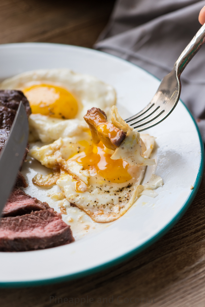 Man Food : Steak and Eggs www.PineappleandCoconut.com Sous Vide Steak and Bacon Fat Fried Eggs with @nomiku Sous Vide.