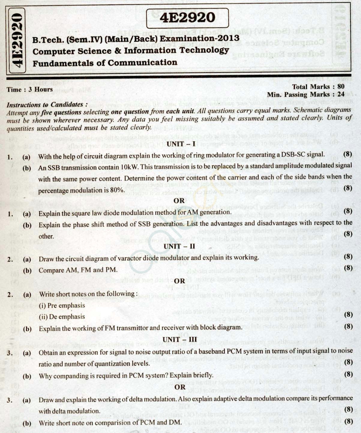 RTU: Question Papers 2013 - 4 Semester - CS & IT - 4E2920