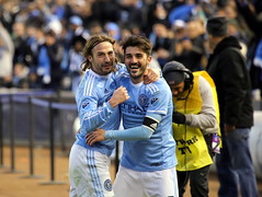 Ned Grabavoy and David Villa celebrate NYCFC's second goal: 3/15/2015