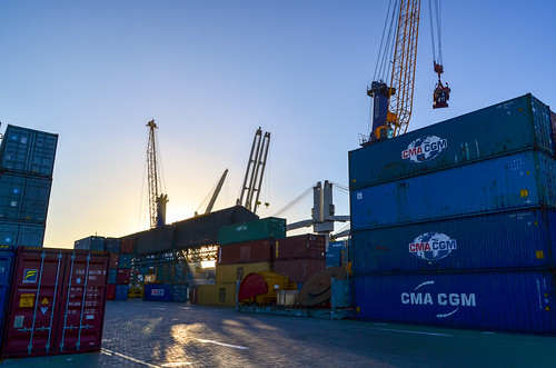 africa sunset port crane cranes namibia containers walvisbay unloading cmacgm portofwalvisbay macsday05