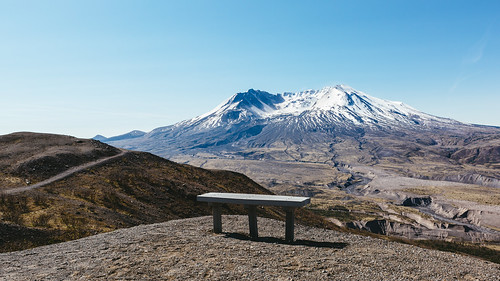 nature bench landscape outdoors volcano scenery view scenic pacificnorthwest washingtonstate mountsthelens canonef2470mmf28lusm canoneos5dmarkiii johnwestrock