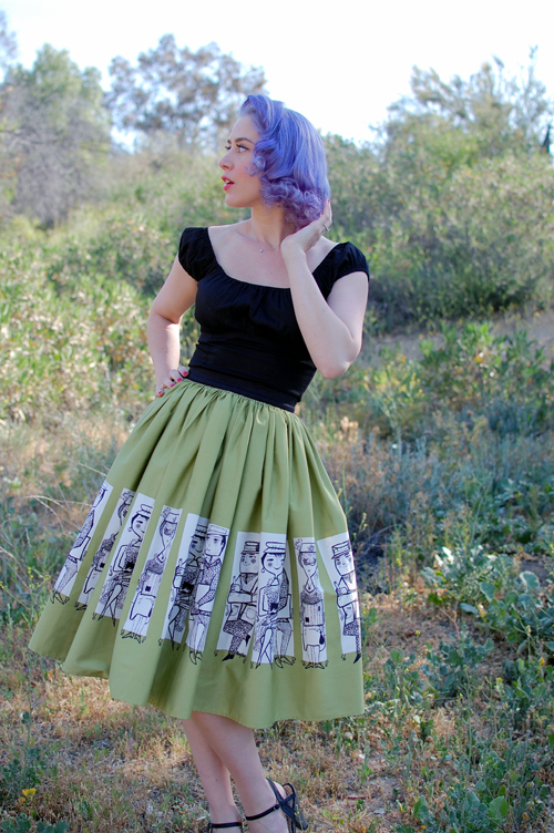 Pinup Girl Clothing Jenny skirt in Mary Blair Commuters Print