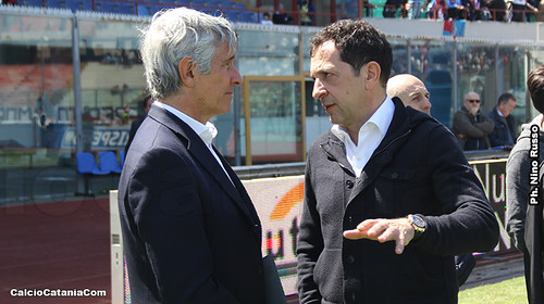 Il presidente di Lega Abodi con Pulvirenti durante il derby col Trapani.
