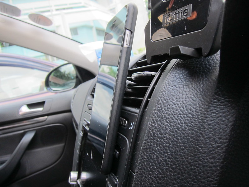 Logitech + trip Universal Air Vent Mount - In Car With iPhone 6 Plus in Krusell Malmö Wallet+Cover 2-in-1 Case