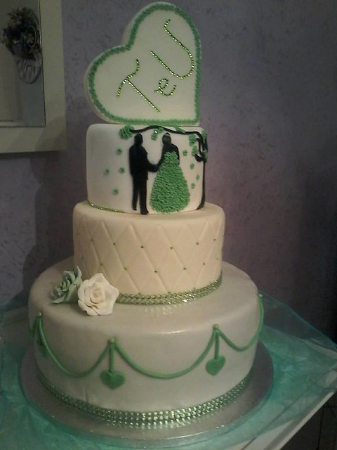 Green and White Themed Wedding Cake by Lina Capasso of Lina's cakes