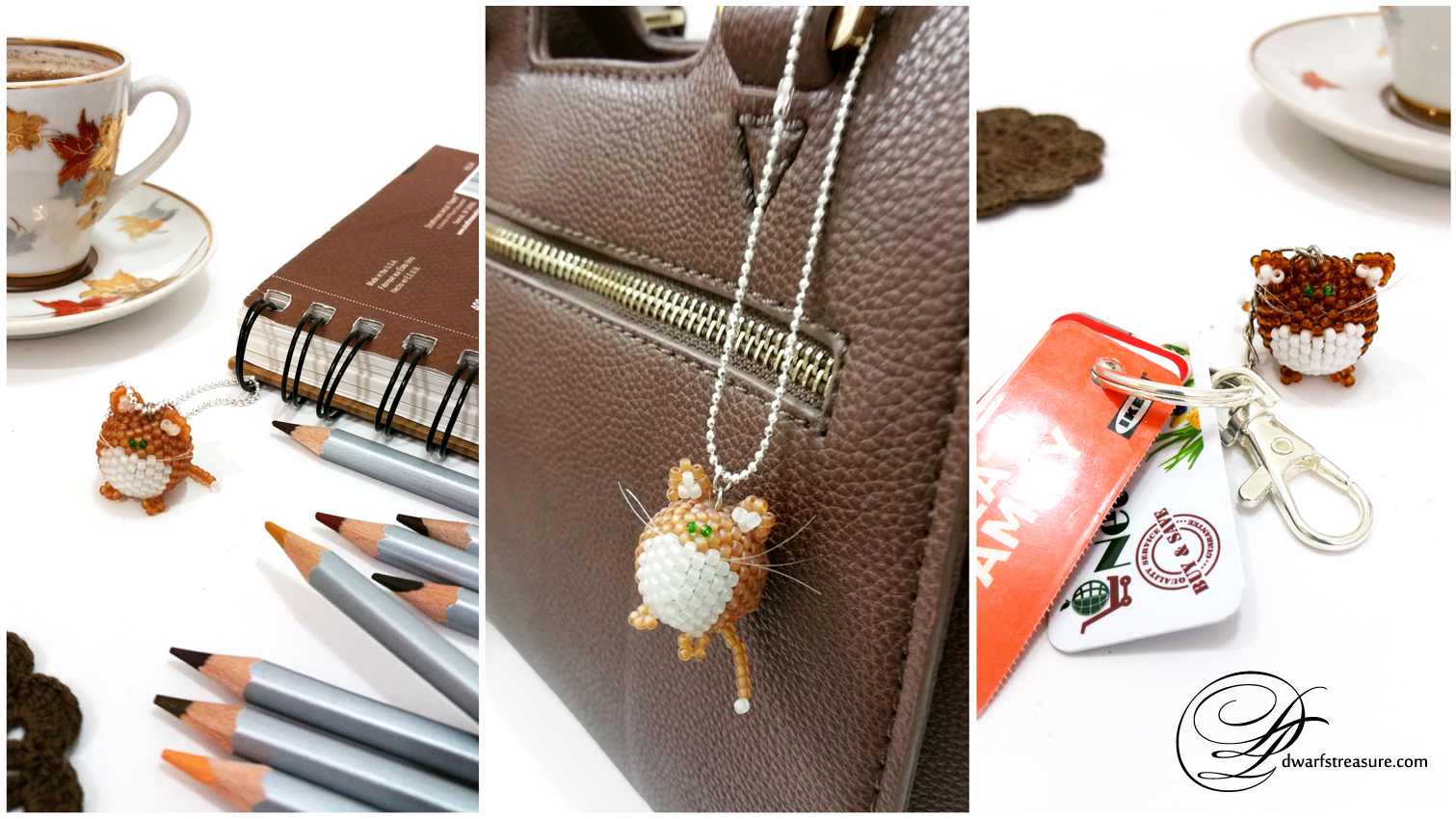 Beautiful beaded cat charm for decoration bag, handbag, purse or phone
