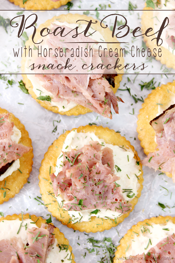 Roast Beef with Horseradish Cream Cheese Snack Crackers on parchment paper.