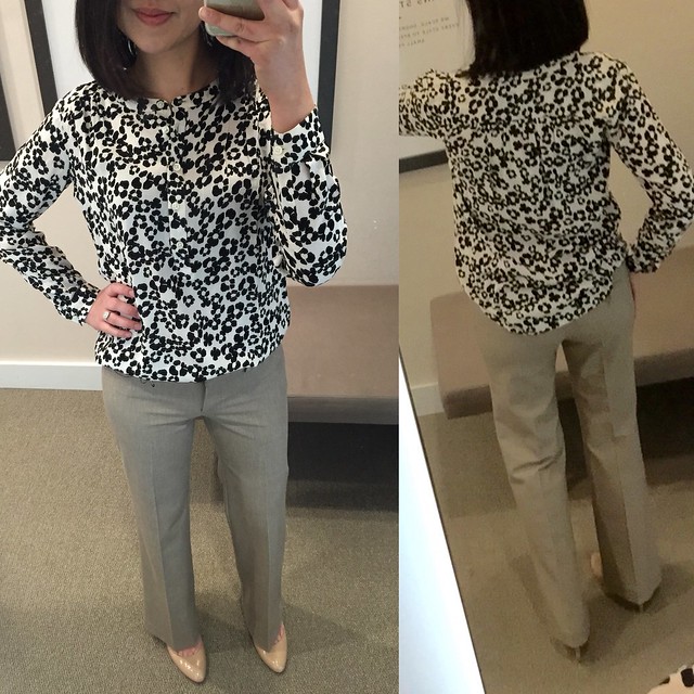 LOFT Blossom Shirred Utility Blouse (size XXSP) & Marisa Custom Stretch Trousers in Marisa Fit (size 00P)