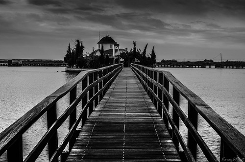 bridge lake church water blackwhite greece thrace portolagos