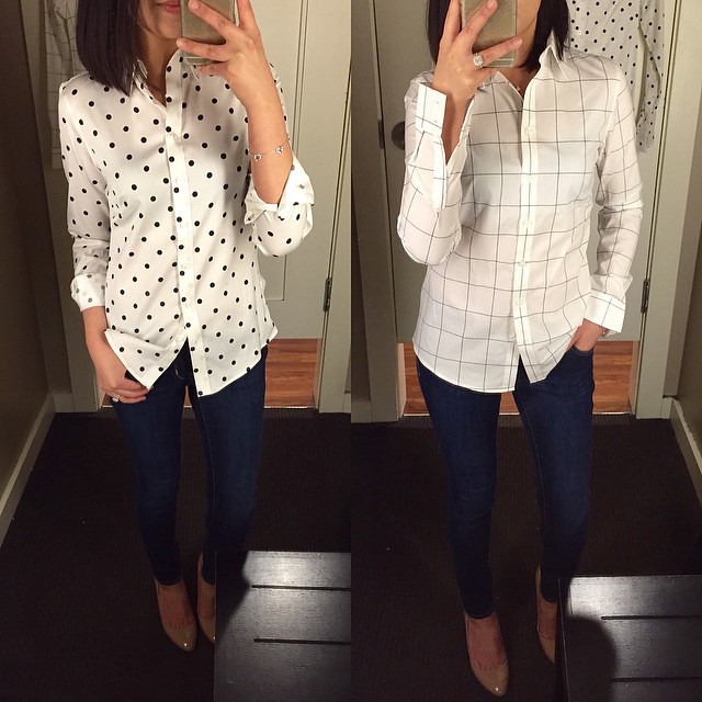 These @bananarepublic fitted non-iron shirts are a must have. 💁 Both were in-store finds in the sales rack for $32.99 after discounts. Reserve them at your local store to try on. 👯 Wearing 0 regular which is surprisingly pe