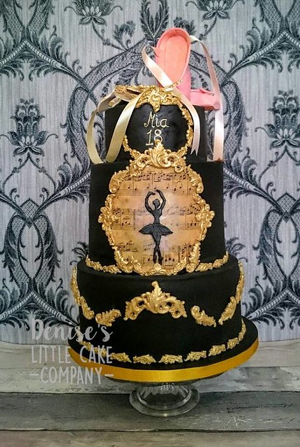 A stunning black & gold birthday cake, for one very lucky lady turning 18 by Denise Stone‎ of Denise's Little Cake Company