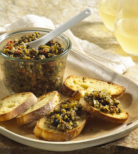 Tapenade with bread and olives