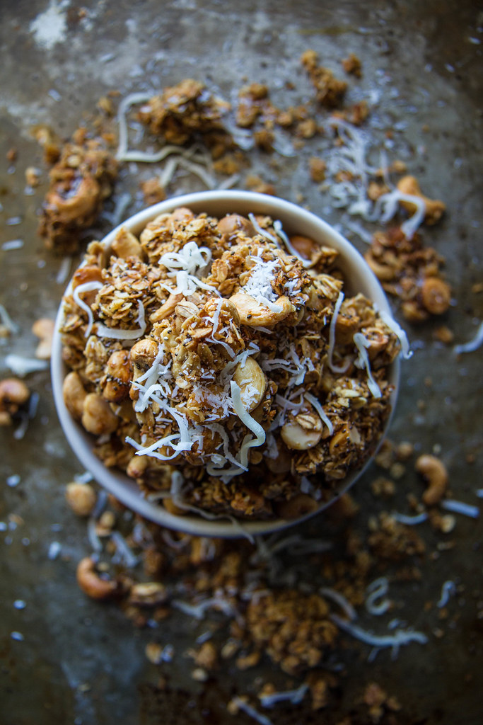 Tropical Granola with coconut, cashews and macadamia nuts
