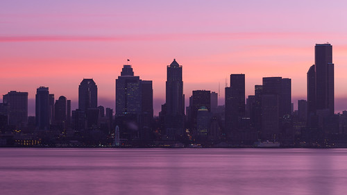 seattle longexposure morning water contrast sunrise downtown cityscape smooth pacificnorthwest washingtonstate greatwheel