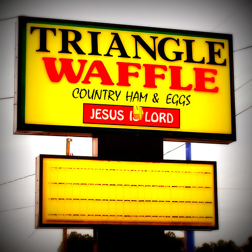 sign yellow breakfast religious restaurant triangle cloudy jesus wires waffle eatery hameggs