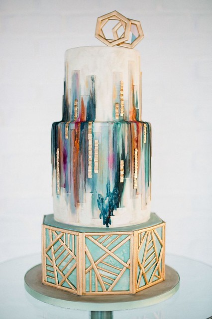 Boho Wedding Cake. Love the combination of watercolor and geometric shapes