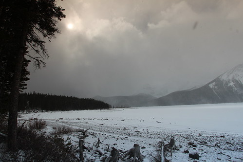 lake snow kananaskis spring wind hike upper part alberta strong around blizzard a