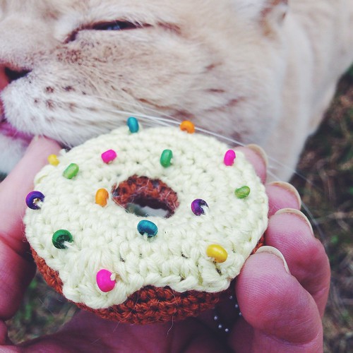 amigurumi donut complete with frosting, sprinkles and snoopervisors