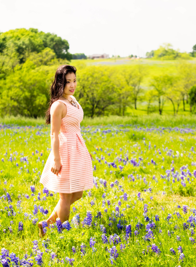 cute & little blog | petite fashion | ennis texas bluebonnets 2015 | sheinside pink v neck hollow flare dress, crystal statement necklace | spring summer outfit