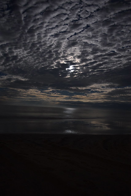 The moon rises over the ocean at False Cape State Park in Virginia