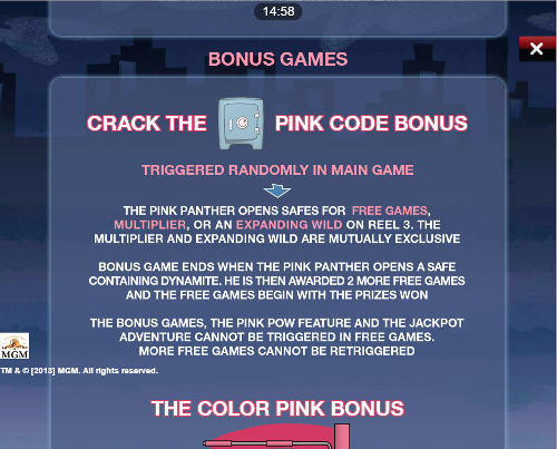 free Pink Panther Mobile bonus feature