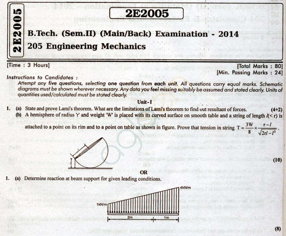 RTU: Question Papers 2014 - 2 Semester - All Branches - 2E2005