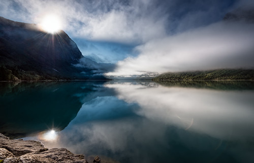 travel blue light sky panorama white lake mountains color reflection green nature water weather norway clouds landscape nikon outdoor hiking no wideangle adventure fjord lordoftherings nikkor ultrawide hdr tolkien d800 rivendell sognogfjordane lovatnet bruchtal 1635mmf4
