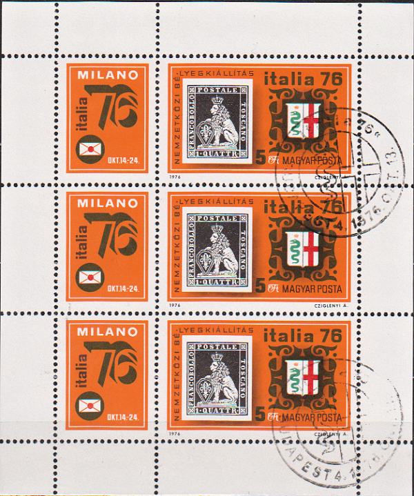 Blok známok Maďarsko 1976, Italia 76, razený