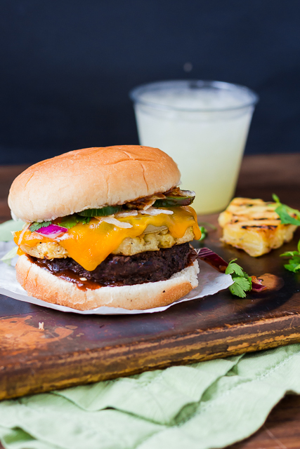 Grilled Green Tomato, Pineapple, and Jalapeno Burgers