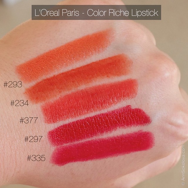 09 L'Oreal Paris Color Riche Lipstick 30 years new shades 293, 234, 377, 297, 335 swatches