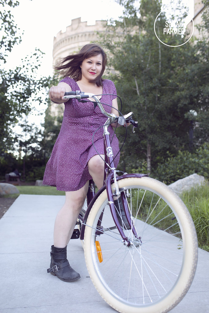 Sarah Farmer and her bicycle