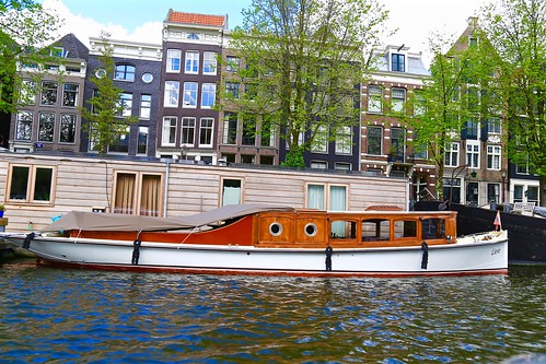 Boat houses on the canals of Amsterdam.