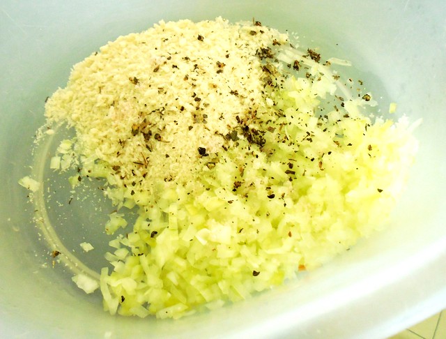 Onion, bread crumbs, herbs and pepper