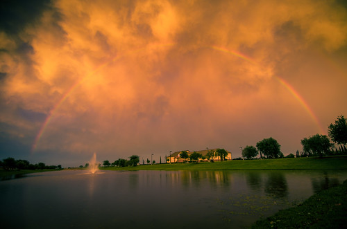 sunset clouds rainbow pond texas houston goldenhour