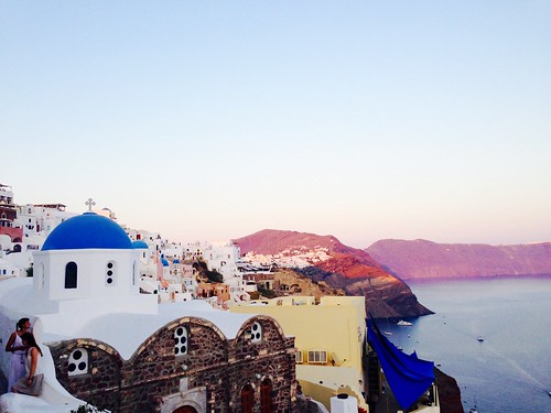 blue sunset sea travelling island santorini greece vacations oia