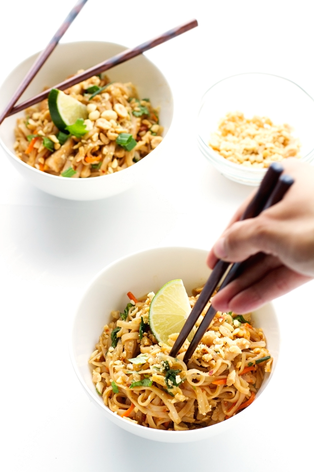 Easy Chicken Pad Thai Recipe - this takes 30 minutes to make and is soooooo GOOD! #padthai #thaifood #takeoutfakeout | Littlespicejar.com