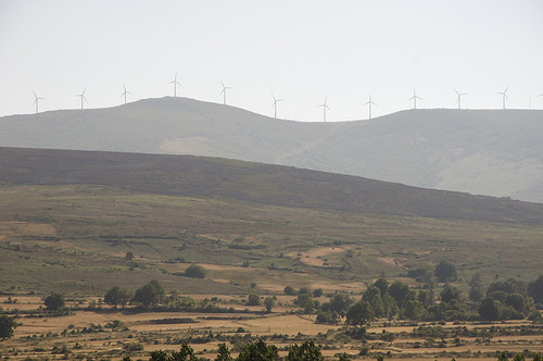 spain spanish turbines windturbines hillside hill scenery trees fields green